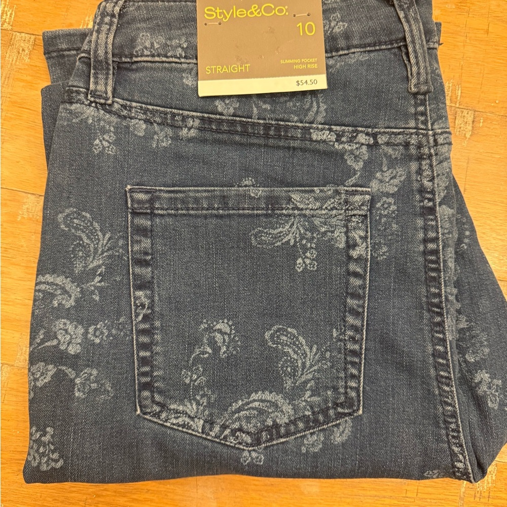 Style & Co. Women's Floral Denim Straight Leg Jeans